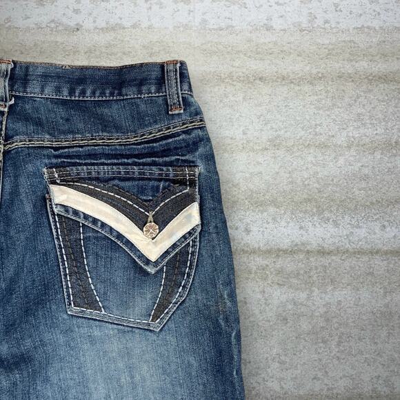 Vintage Y2K Skater Jeans 34x32 Baggy Wide Leg Blue Dark Wash Denim Embroidered - Picture 3 of 9